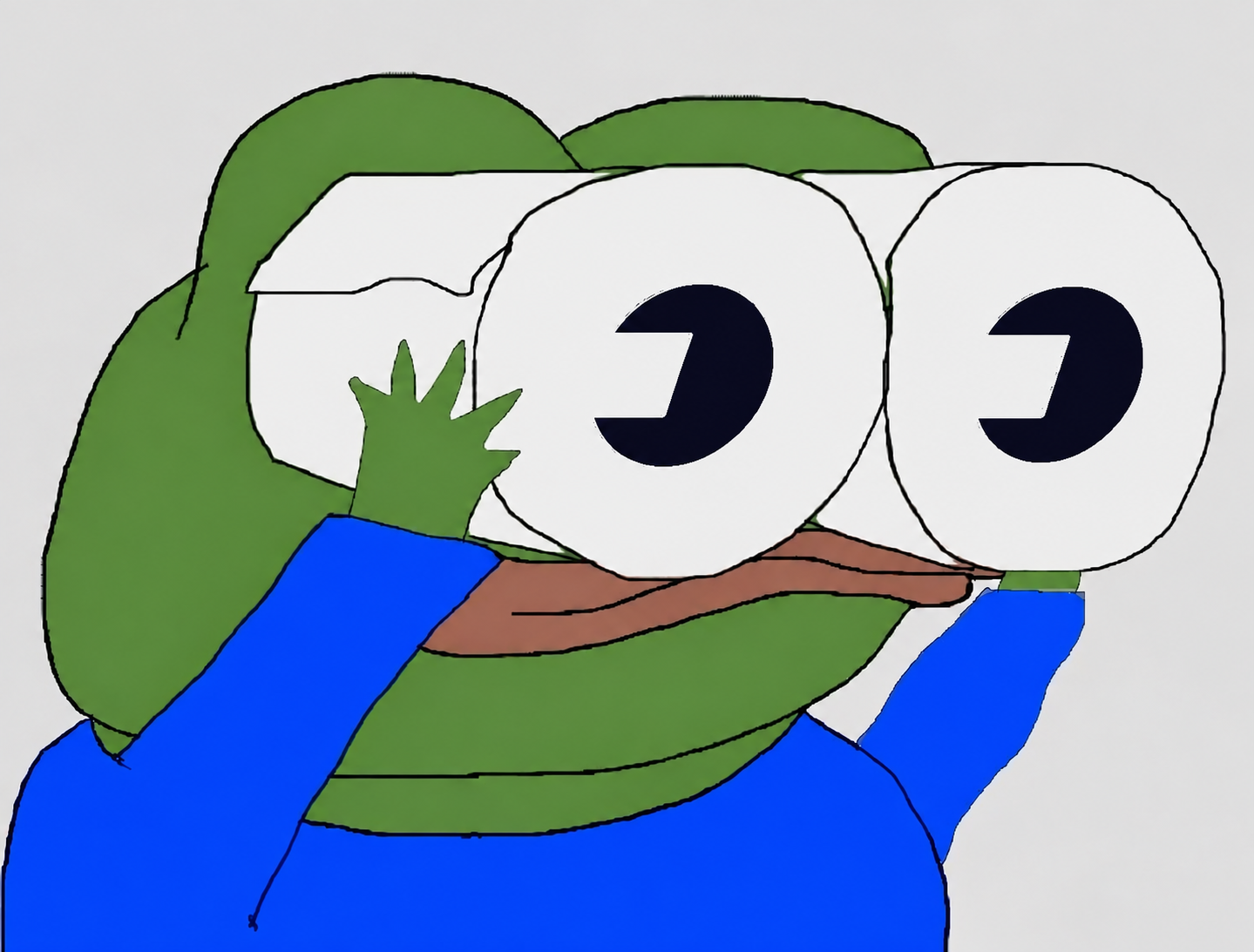 Close view of Pepe holding the Fomoculars